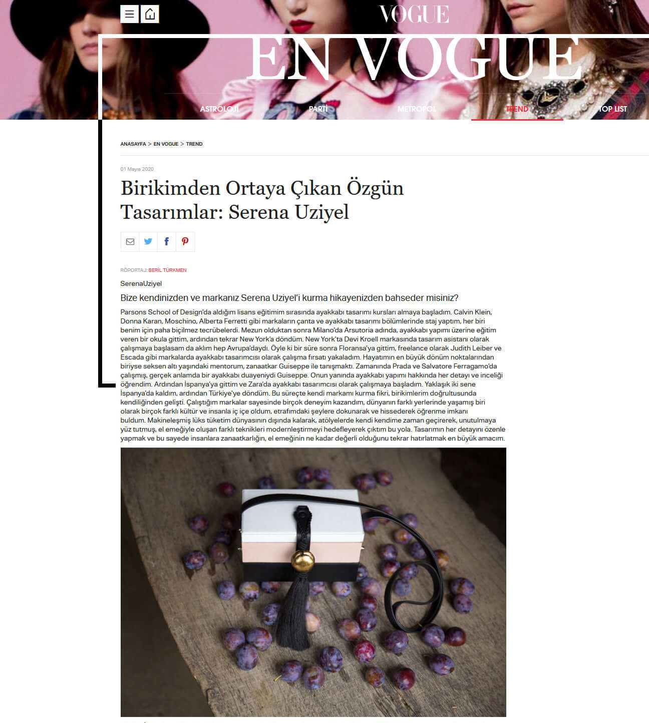 Vogue Türkiye Web Sitesi Mayıs '20